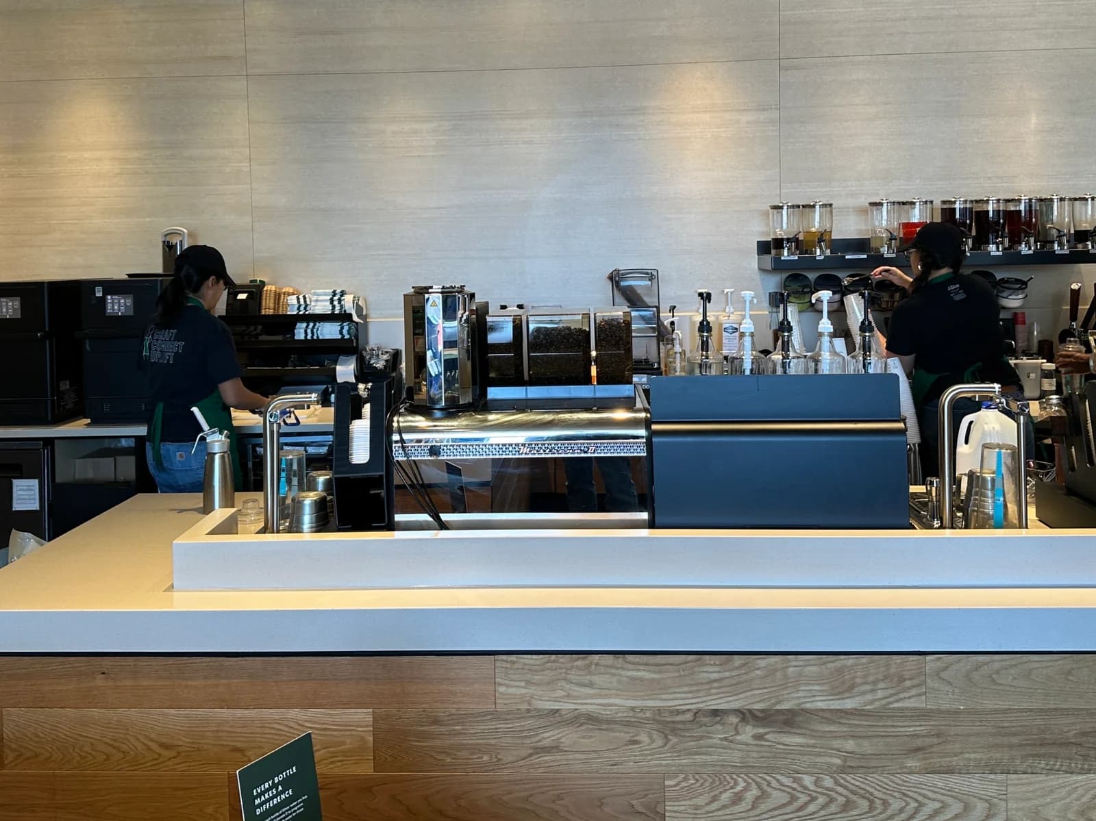 Service counter and café interior at a Starbucks in downtown Miami, Florida