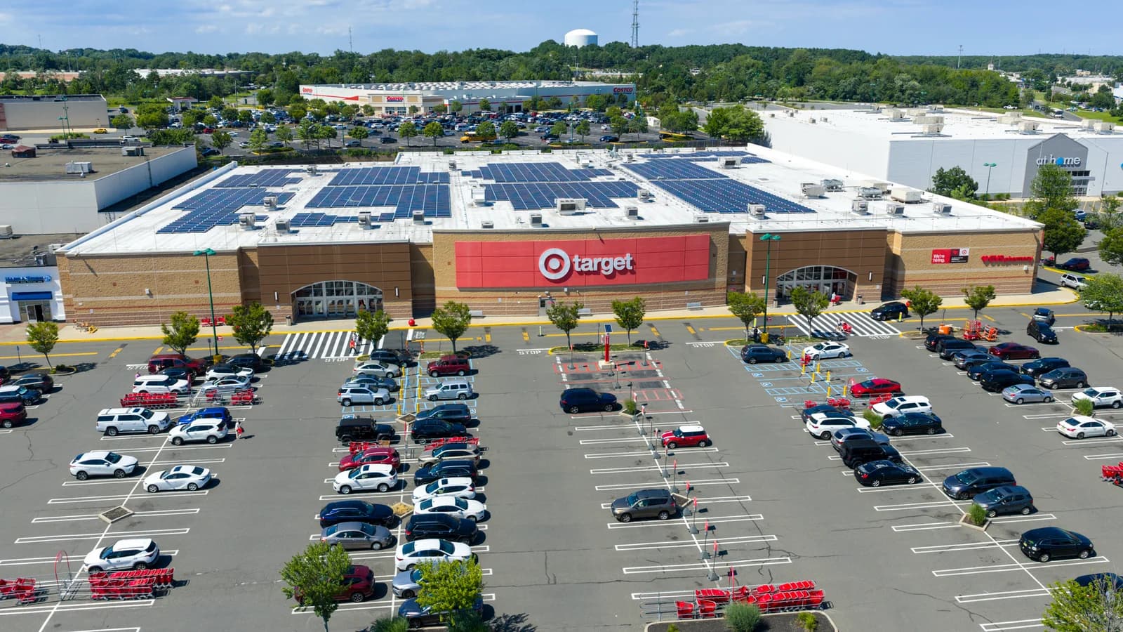 Aerial view of a Target store and its surrounding parking area in Ocean Township, New Jersey